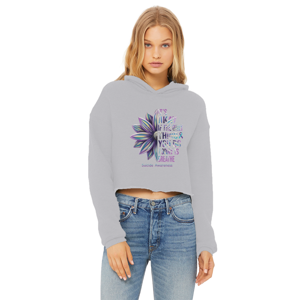 Today Just Breathe Ladies Cropped Raw Edge Hoodie