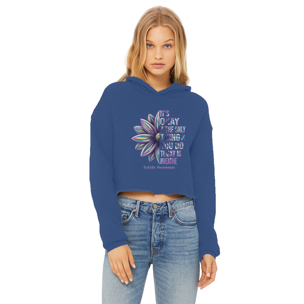Today Just Breathe Ladies Cropped Raw Edge Hoodie