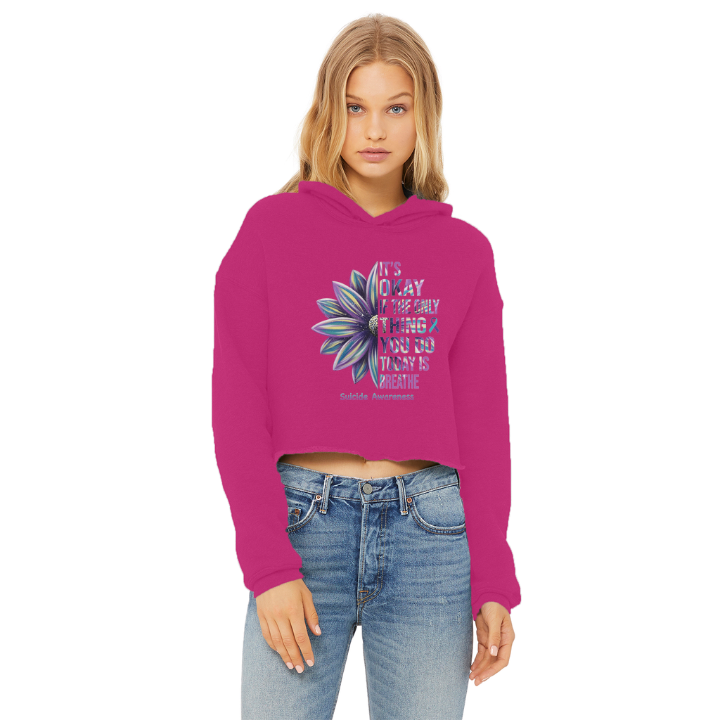 Today Just Breathe Ladies Cropped Raw Edge Hoodie