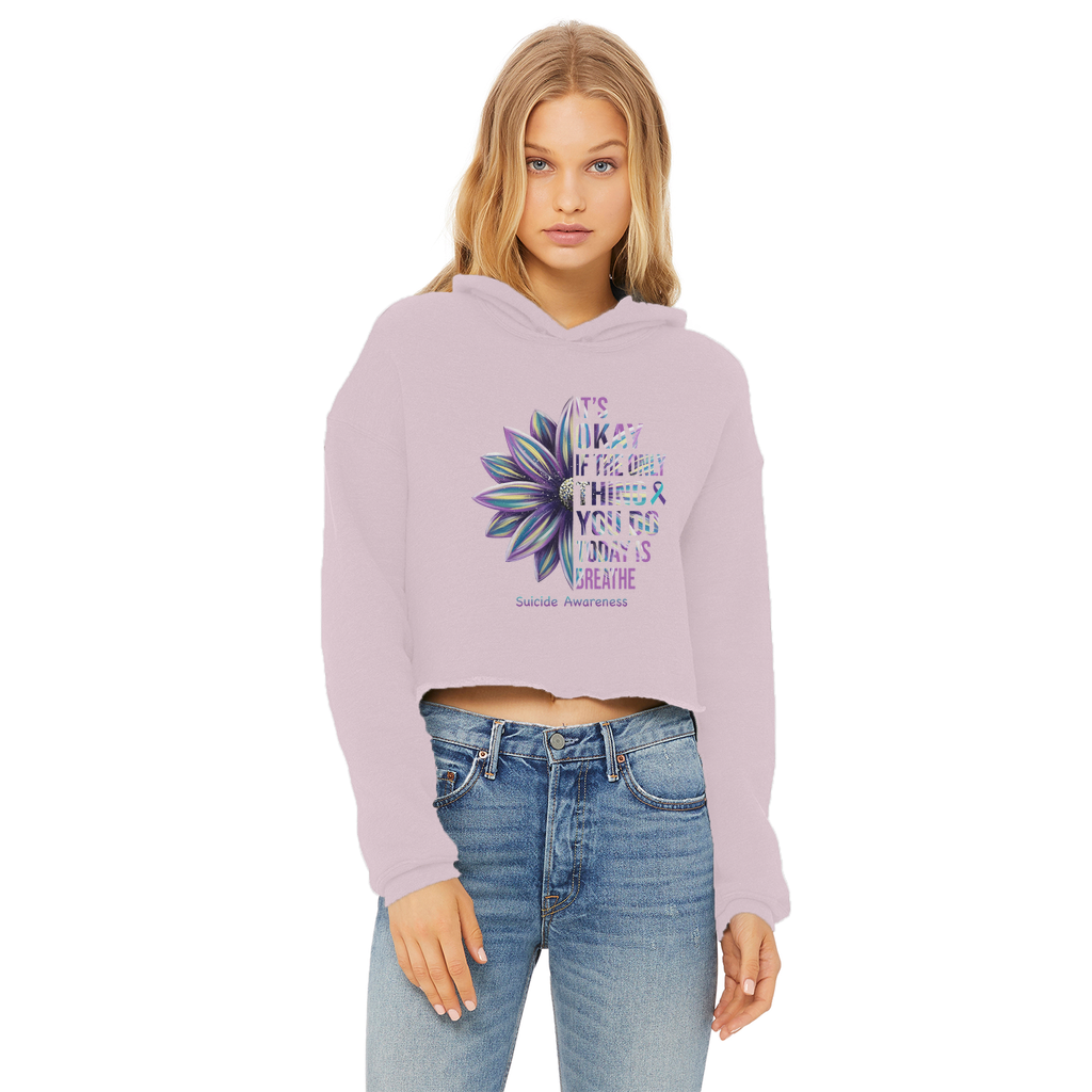 Today Just Breathe Ladies Cropped Raw Edge Hoodie