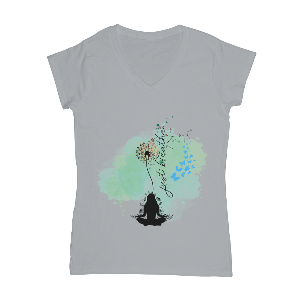 Just Breathe - Green Dandelion Classic Women's V-Neck T-Shirt