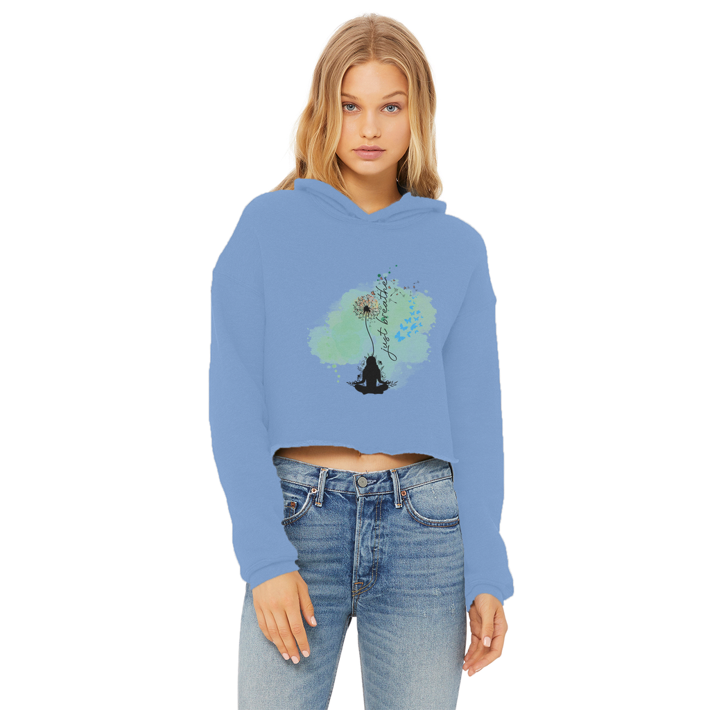 Just Breathe - Green Dandelion Ladies Cropped Raw Edge Hoodie