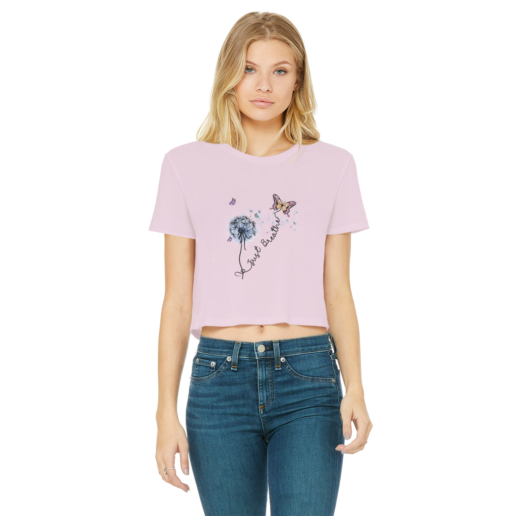 Just Breathe Butterfly Classic Women's Cropped Raw Edge T-Shirt