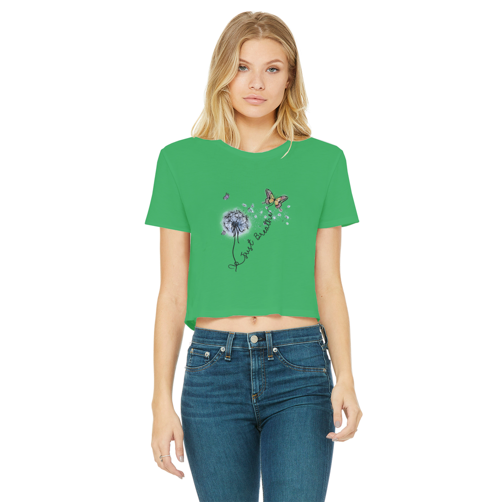 Just Breathe Butterfly Classic Women's Cropped Raw Edge T-Shirt