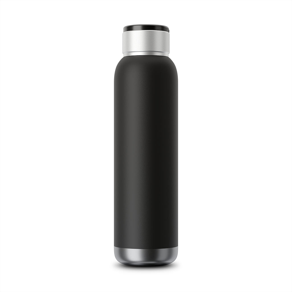 Soundwave Copper Vacuum Audio Bottle 22oz/screw-on lid features a water-resistant Bluetooth speaker