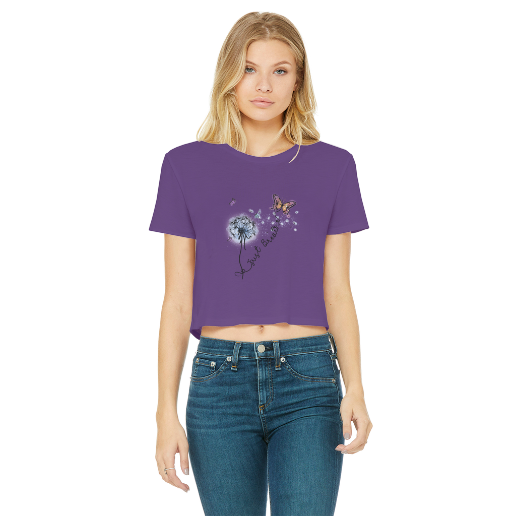Just Breathe Butterfly Classic Women's Cropped Raw Edge T-Shirt