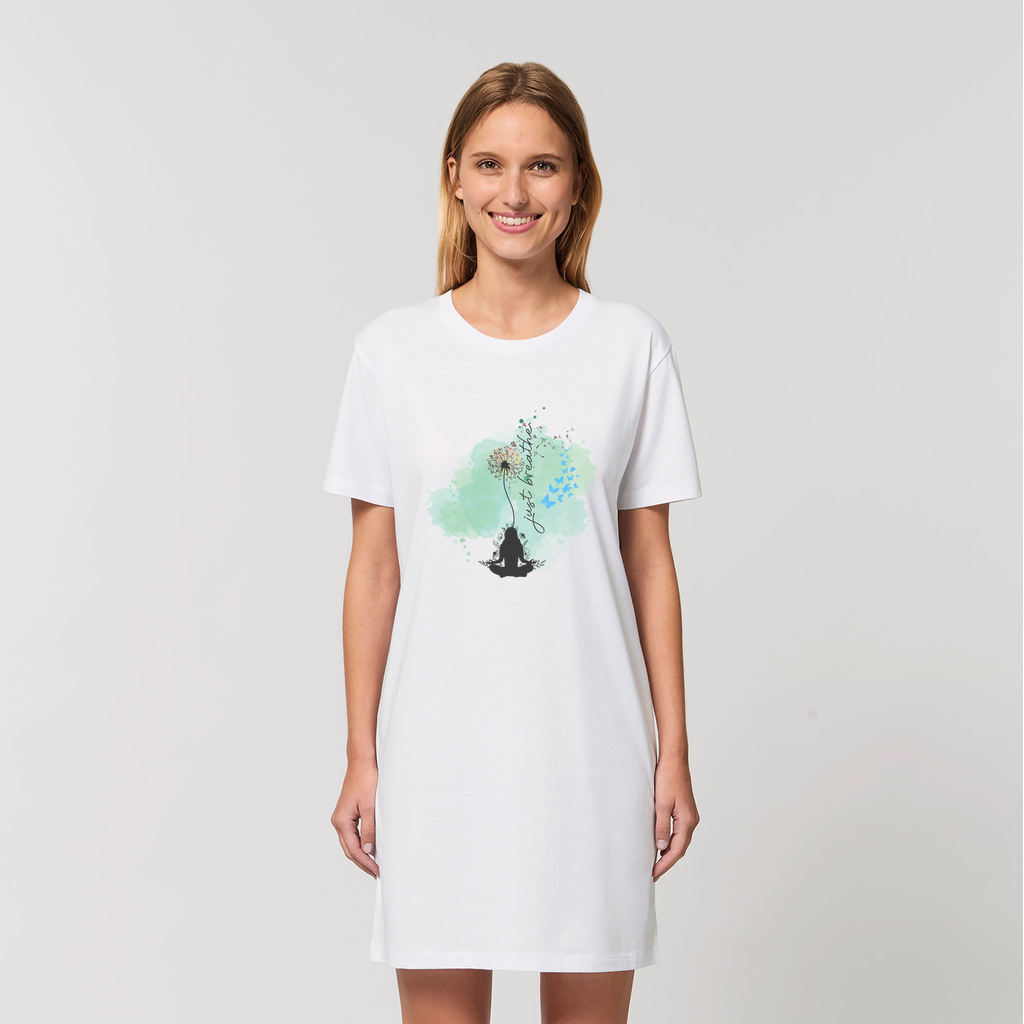 Just Breathe - Green Dandelion Organic T-Shirt Dress